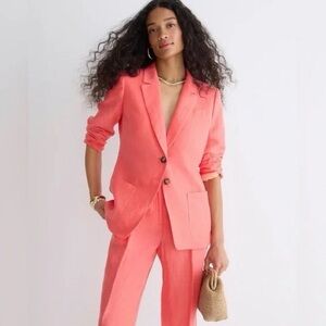 J. Crew Helena Blazer in Chelsea Linen-Cupro Blend in Papaya Pink Coral Size 4